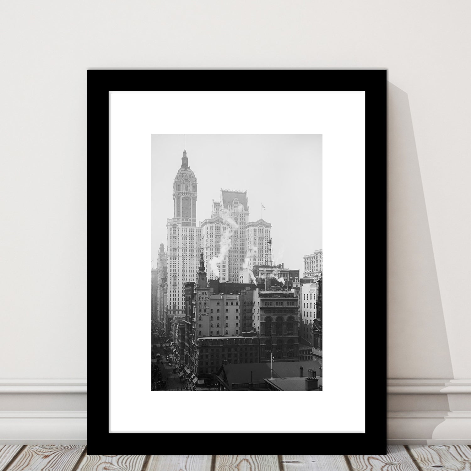 Historical New York City View Architecture Print Black and White Art, Framed Art Print White Border Wall Decor