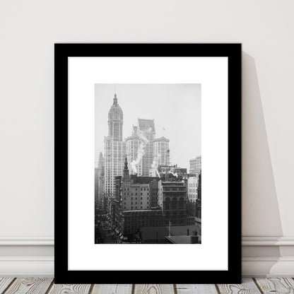 Historical New York City View Architecture Print Black and White Art, Framed Art Print White Border Wall Decor