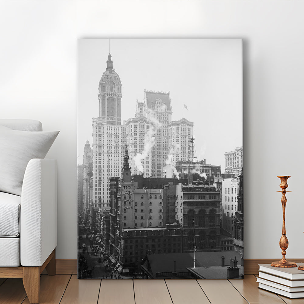 Historical New York City View Architecture Print Black and White Art, Canvas Print Wall Art