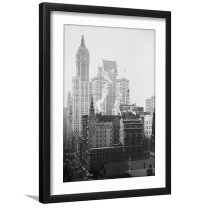 Historical New York City View Architecture Print Black and White Art, Framed Art Print White Border Wall Decor