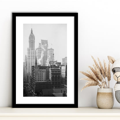 Historical New York City View Architecture Print Black and White Art, Framed Art Print White Border Wall Decor
