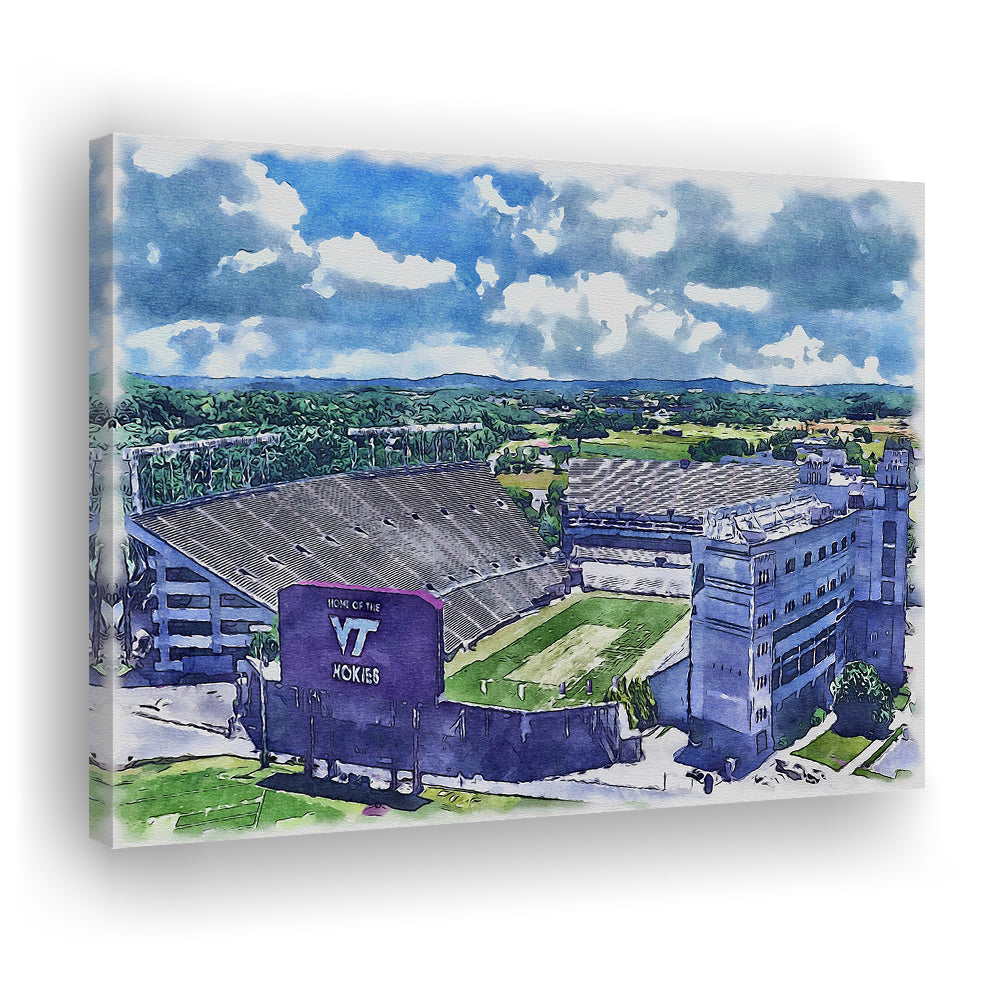Hokies Football Stadium, Lane Painting Stadium Watercolor, Sport Art, Gifts for him, Canvas Print Wall Art