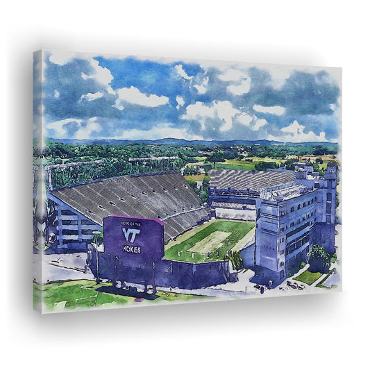 Hokies Football Stadium, Lane Painting Stadium Watercolor, Sport Art, Gifts for him, Canvas Print Wall Art