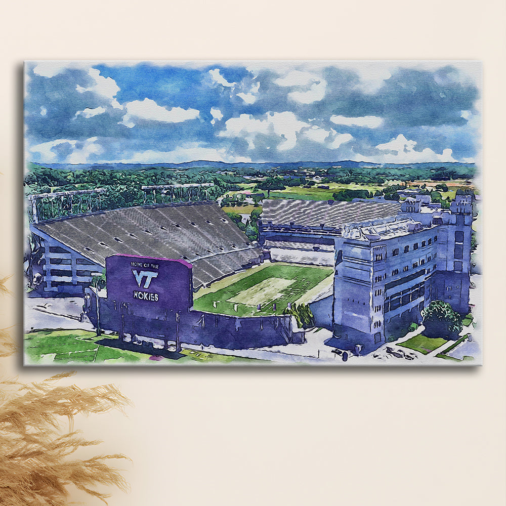 Hokies Football Stadium, Lane Painting Stadium Watercolor, Sport Art, Gifts for him, Canvas Print Wall Art