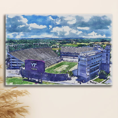 Hokies Football Stadium, Lane Painting Stadium Watercolor, Sport Art, Gifts for him, Canvas Print Wall Art