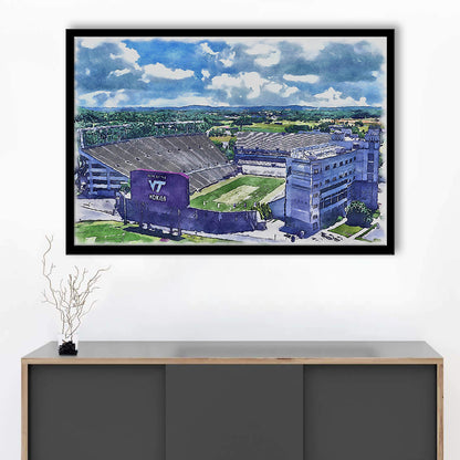 Hokies Football Stadium, Lane Painting Stadium Watercolor, Sport Gift Art, Framed Art Print Wall Decor