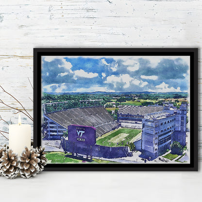 Hokies Football Stadium, Lane Painting Stadium Watercolor, Sport Gift Art, Framed Canvas Print Wall Art