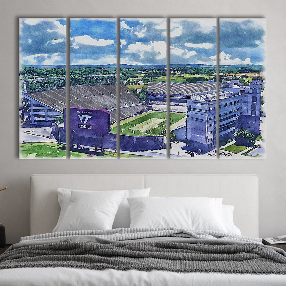 Hokies Football Stadium, Lane Painting Stadium Watercolor, Sport Art, Extra Large Canvas Print Wall Art