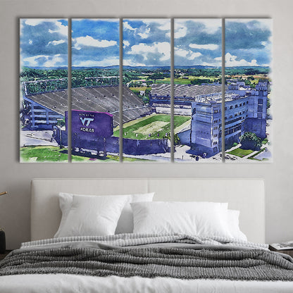 Hokies Football Stadium, Lane Painting Stadium Watercolor, Sport Art, Extra Large Canvas Print Wall Art