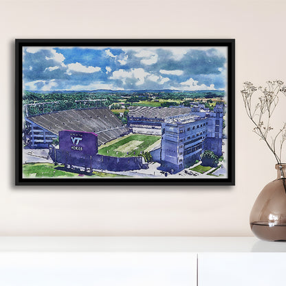 Hokies Football Stadium, Lane Painting Stadium Watercolor, Sport Gift Art, Framed Canvas Print Wall Art