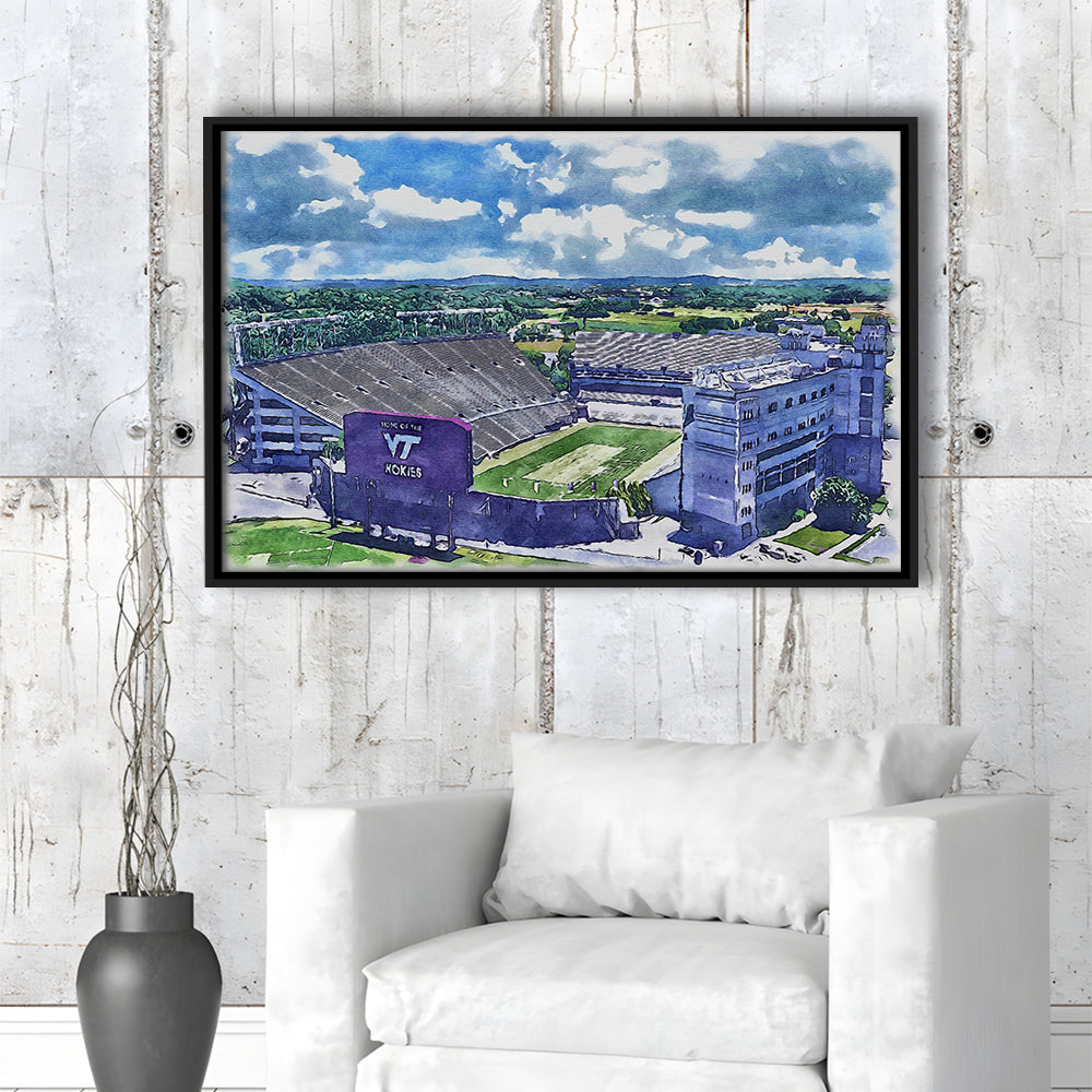 Hokies Football Stadium, Lane Painting Stadium Watercolor, Sport Gift Art, Framed Canvas Print Wall Art