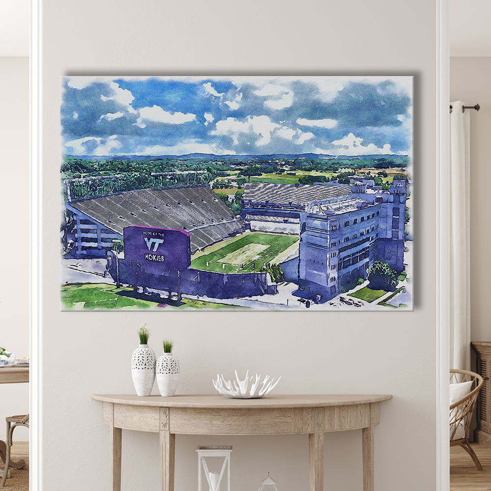 Hokies Football Stadium, Lane Painting Stadium Watercolor, Sport Art, Gifts for him, Canvas Print Wall Art