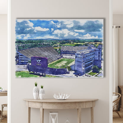 Hokies Football Stadium, Lane Painting Stadium Watercolor, Sport Art, Gifts for him, Canvas Print Wall Art