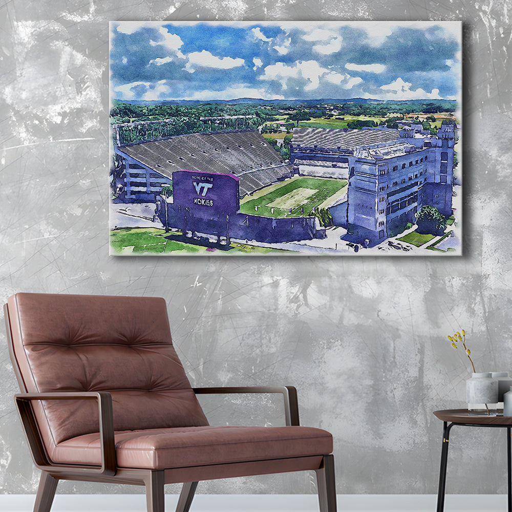 Hokies Football Stadium, Lane Painting Stadium Watercolor, Sport Art, Gifts for him, Canvas Print Wall Art