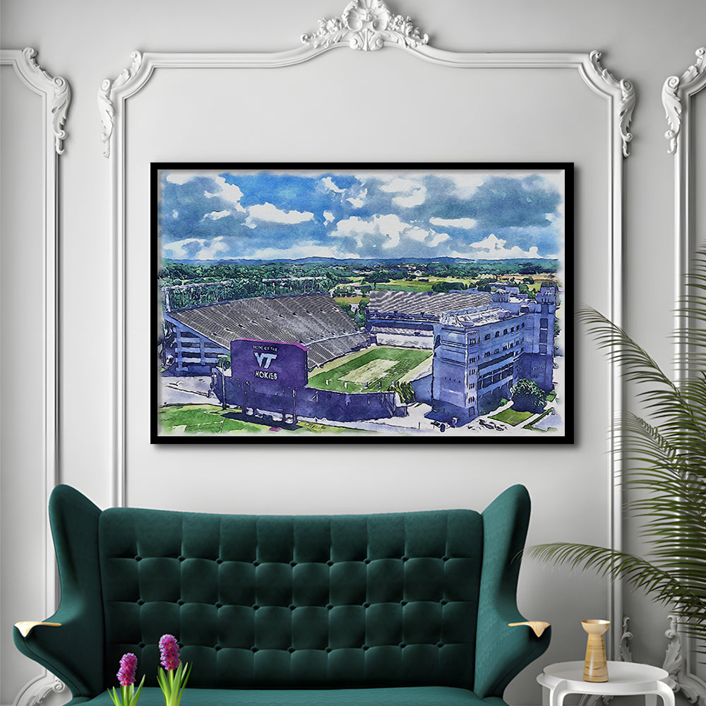 Hokies Football Stadium, Lane Painting Stadium Watercolor, Sport Gift Art, Framed Art Print Wall Decor