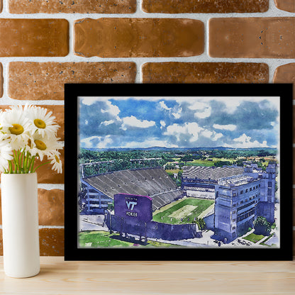 Hokies Football Stadium, Lane Painting Stadium Watercolor, Sport Gift Art, Framed Art Print Wall Decor