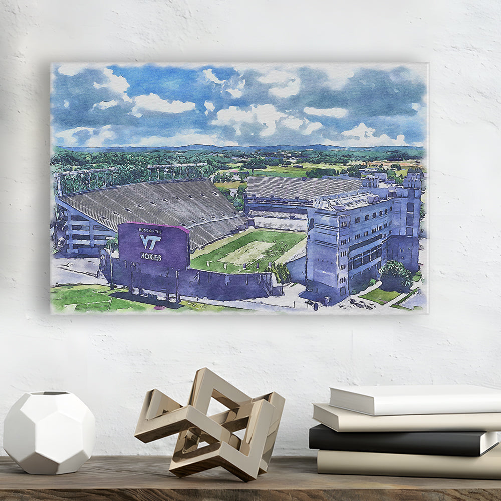 Hokies Football Stadium, Lane Painting Stadium Watercolor, Sport Art, Gifts for him, Canvas Print Wall Art