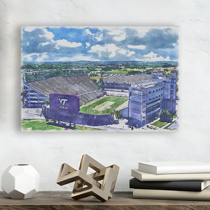 Hokies Football Stadium, Lane Painting Stadium Watercolor, Sport Art, Gifts for him, Canvas Print Wall Art