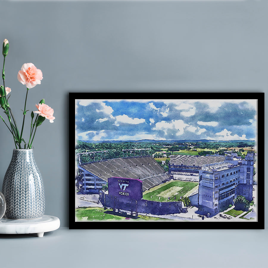 Hokies Football Stadium, Lane Painting Stadium Watercolor, Sport Gift Art, Framed Art Print Wall Decor