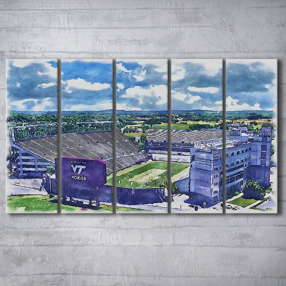Hokies Football Stadium, Lane Painting Stadium Watercolor, Sport Art, Extra Large Canvas Print Wall Art