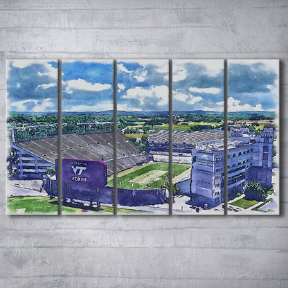 Hokies Football Stadium, Lane Painting Stadium Watercolor, Sport Art, Extra Large Canvas Print Wall Art