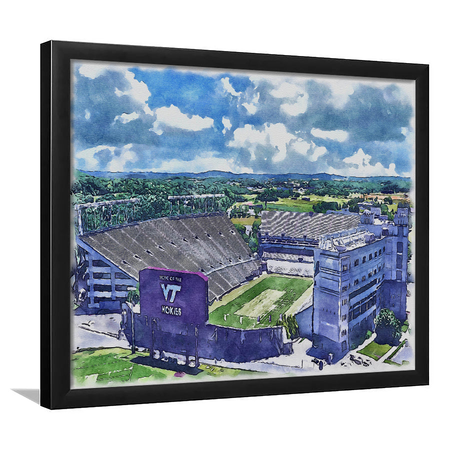 Hokies Football Stadium, Lane Painting Stadium Watercolor, Sport Gift Art, Framed Art Print Wall Decor