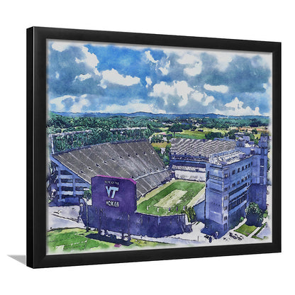 Hokies Football Stadium, Lane Painting Stadium Watercolor, Sport Gift Art, Framed Art Print Wall Decor