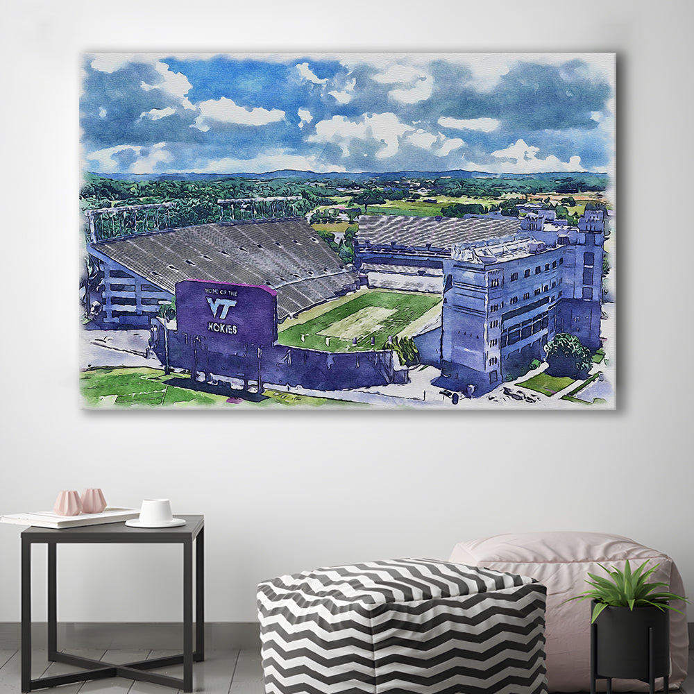 Hokies Football Stadium, Lane Painting Stadium Watercolor, Sport Art, Gifts for him, Canvas Print Wall Art