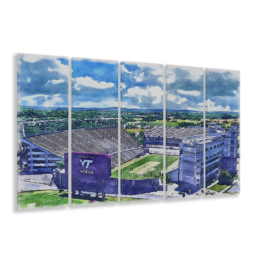 Hokies Football Stadium, Lane Painting Stadium Watercolor, Sport Art, Extra Large Canvas Print Wall Art