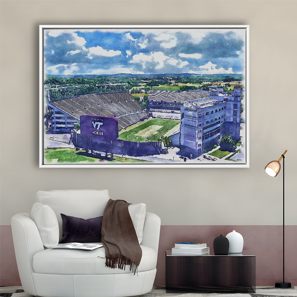 Hokies Football Stadium, Lane Painting Stadium Watercolor, Sport Gift Art, Framed Canvas Print Wall Art
