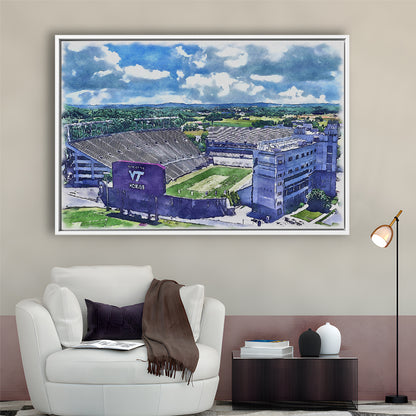 Hokies Football Stadium, Lane Painting Stadium Watercolor, Sport Gift Art, Framed Canvas Print Wall Art
