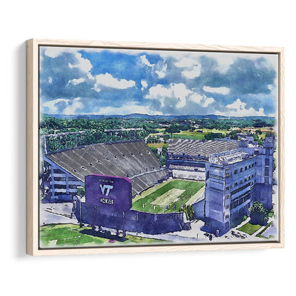 Hokies Football Stadium, Lane Painting Stadium Watercolor, Sport Gift Art, Framed Canvas Print Wall Art