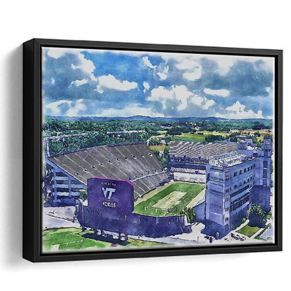 Hokies Football Stadium, Lane Painting Stadium Watercolor, Sport Gift Art, Framed Canvas Print Wall Art