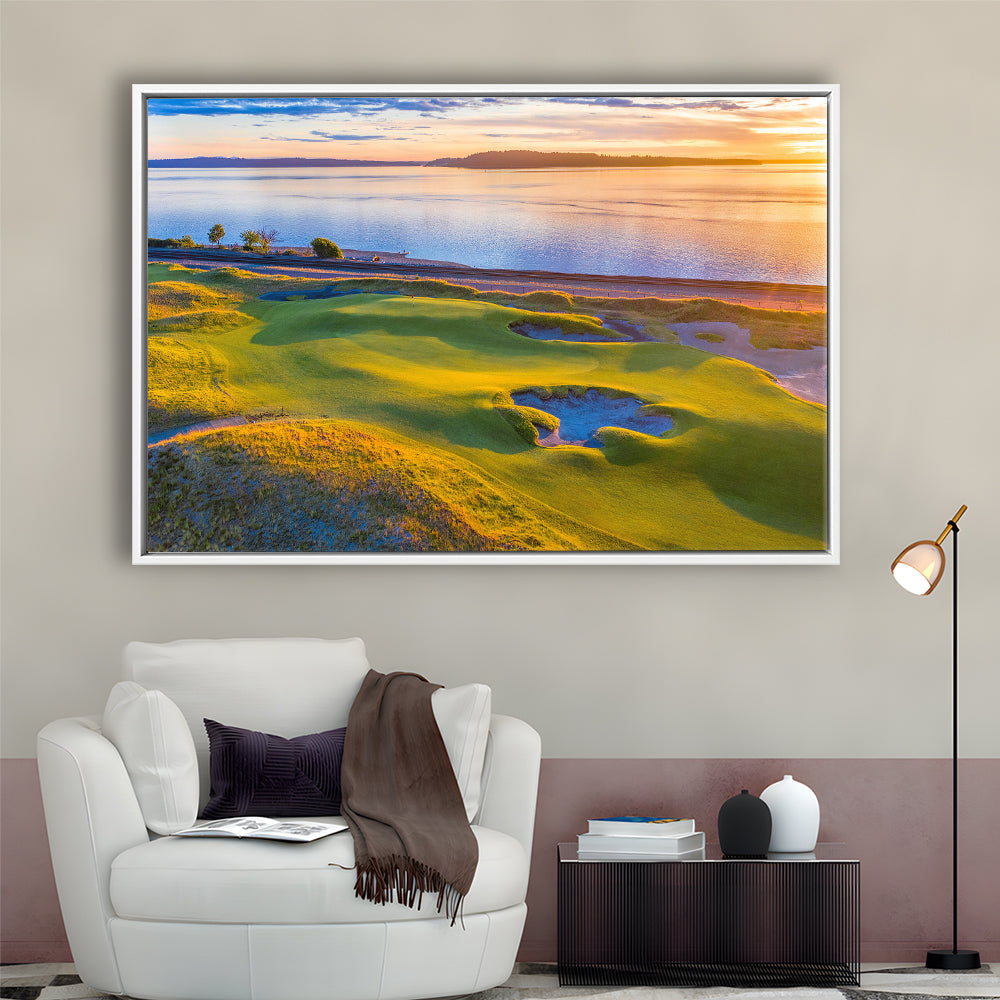 Chambers Bay Golf Course Hole 17, Fine Art, Floating Framed Canvas Print Wall Art