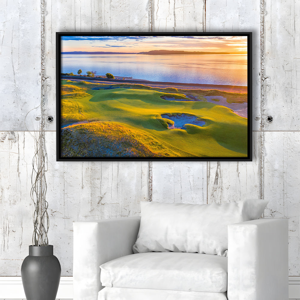 Chambers Bay Golf Course Hole 17, Fine Art, Floating Framed Canvas Print Wall Art
