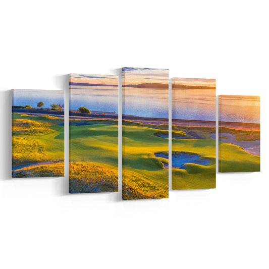 Chambers Bay Golf Course Hole 17, Fine Art, Golf Art Print, 5 Pieces Mixed Canvas Print Wall Art