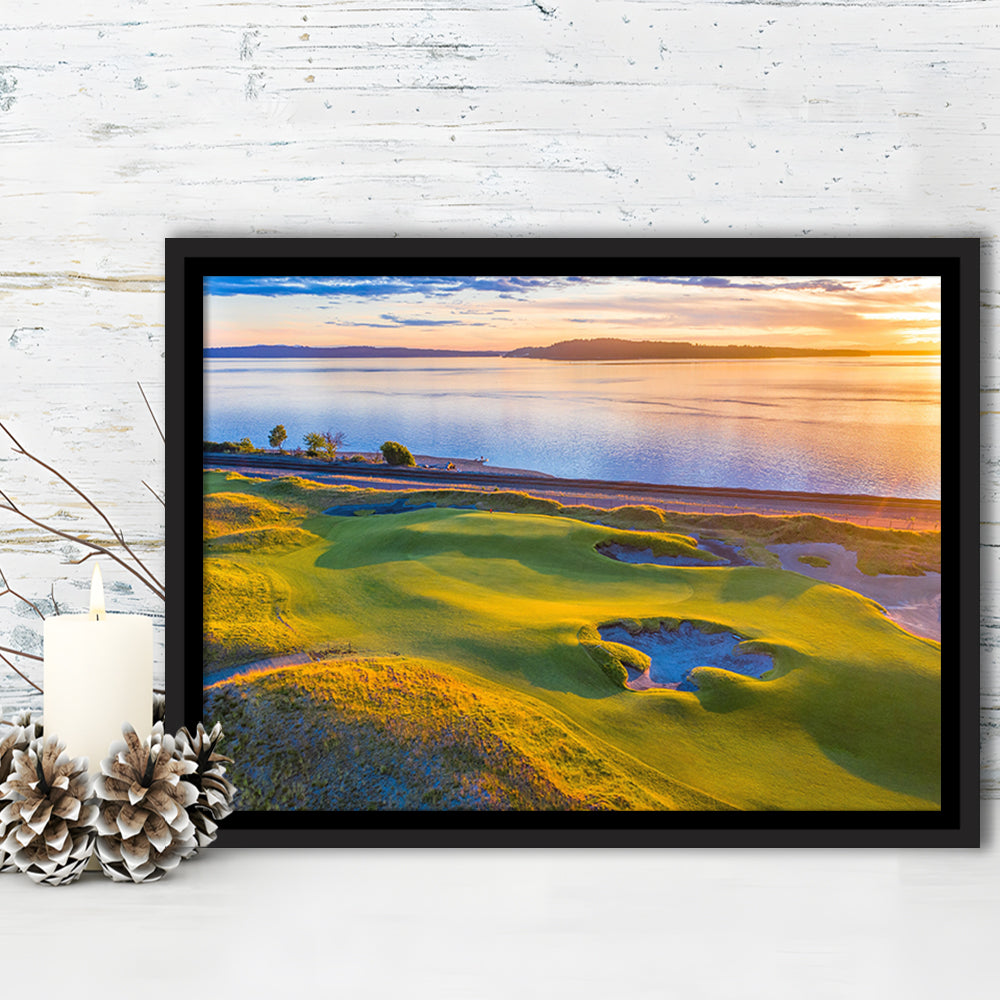 Chambers Bay Golf Course Hole 17, Fine Art, Floating Framed Canvas Print Wall Art