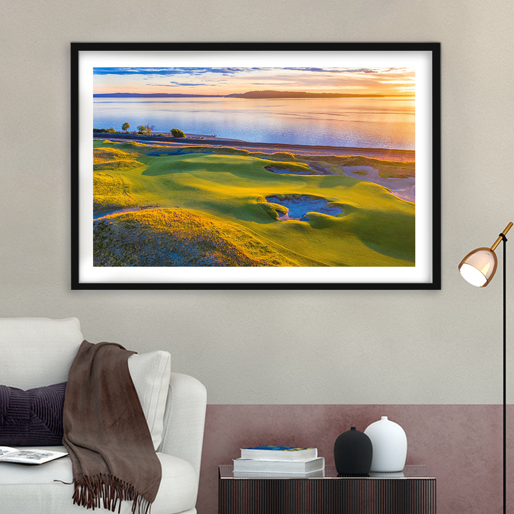 Chambers Bay Golf Course Hole 17, Fine Art, Goft Art Print, Framed Art Print White Border Wall Decor
