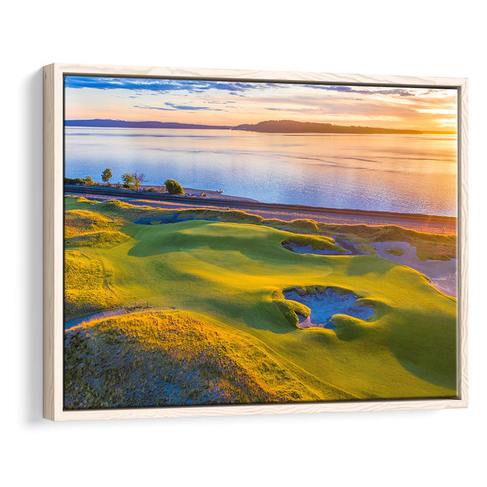 Chambers Bay Golf Course Hole 17, Fine Art, Floating Framed Canvas Print Wall Art
