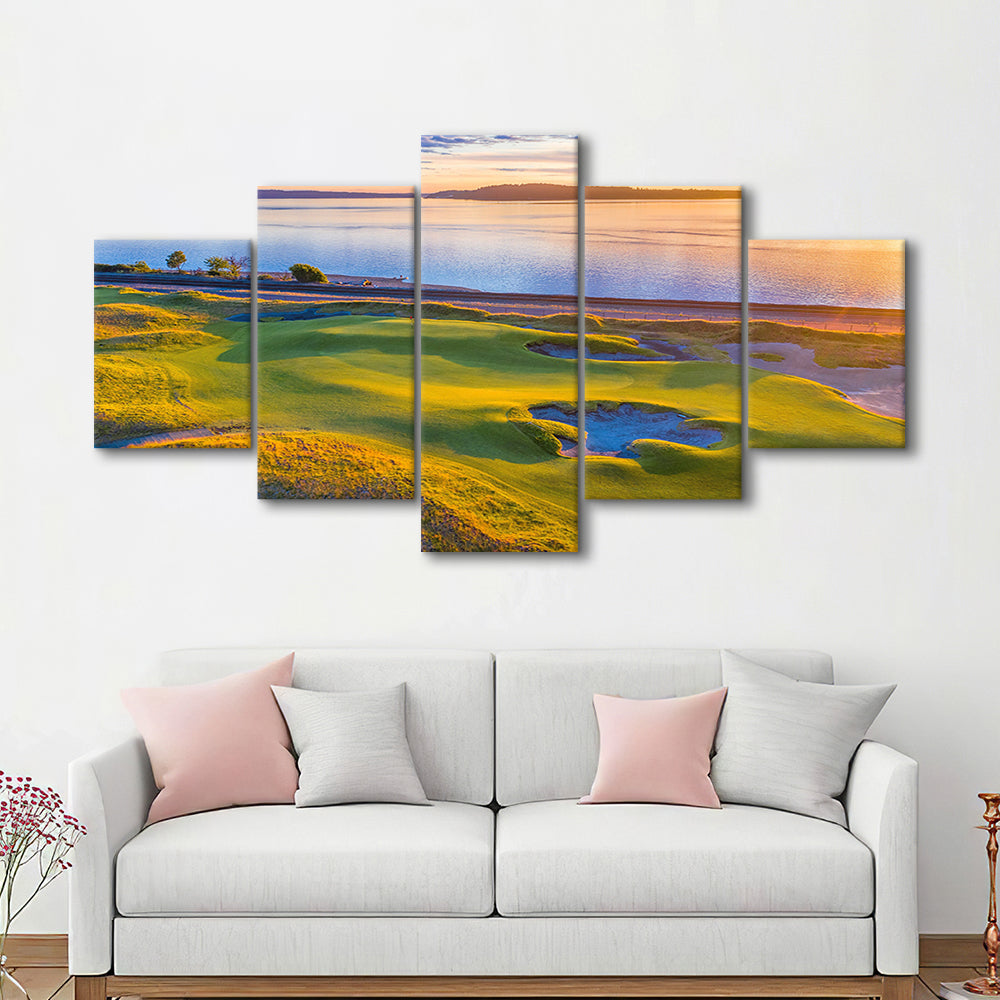 Chambers Bay Golf Course Hole 17, Fine Art, Golf Art Print, 5 Pieces Mixed Canvas Print Wall Art