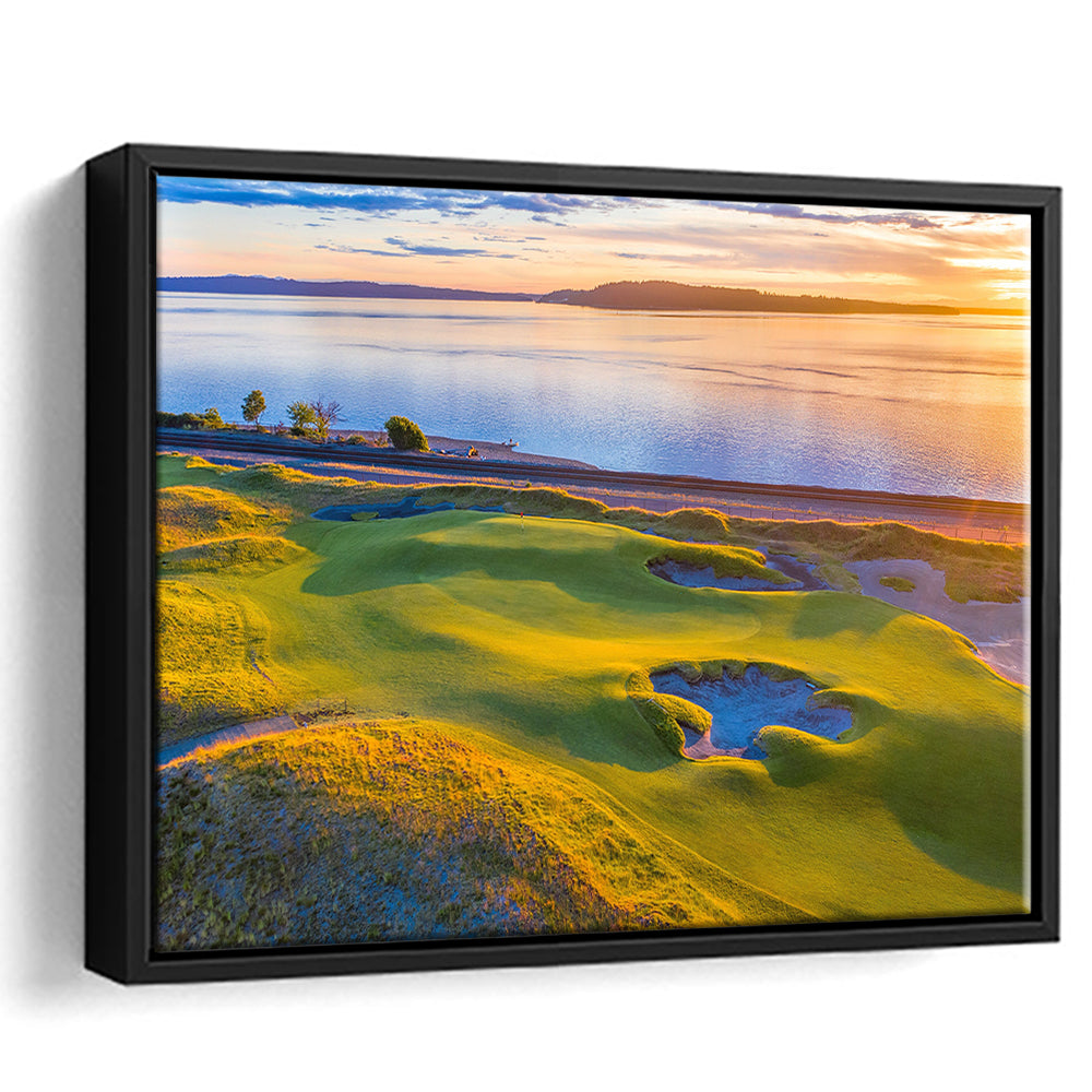 Chambers Bay Golf Course Hole 17, Fine Art, Floating Framed Canvas Print Wall Art