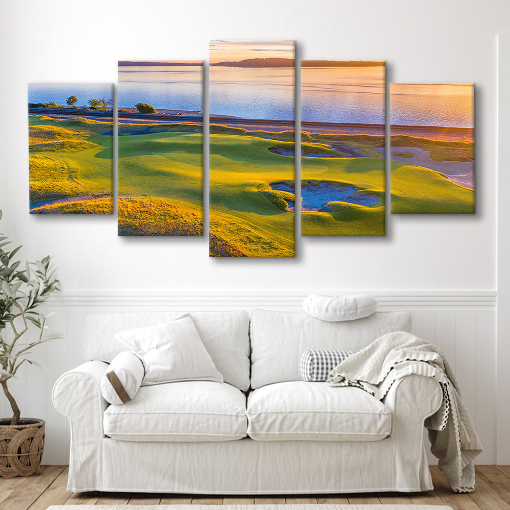 Chambers Bay Golf Course Hole 17, Fine Art, Golf Art Print, 5 Pieces Mixed Canvas Print Wall Art