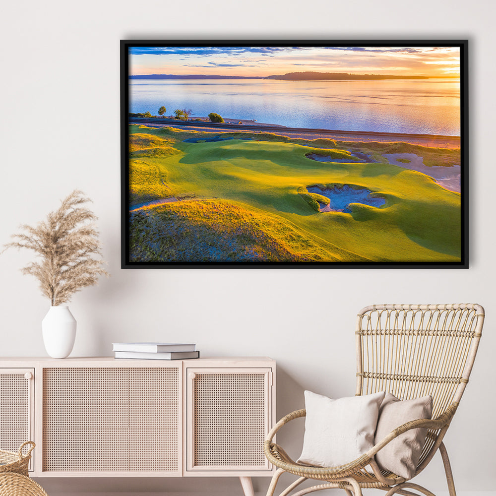 Chambers Bay Golf Course Hole 17, Fine Art, Floating Framed Canvas Print Wall Art