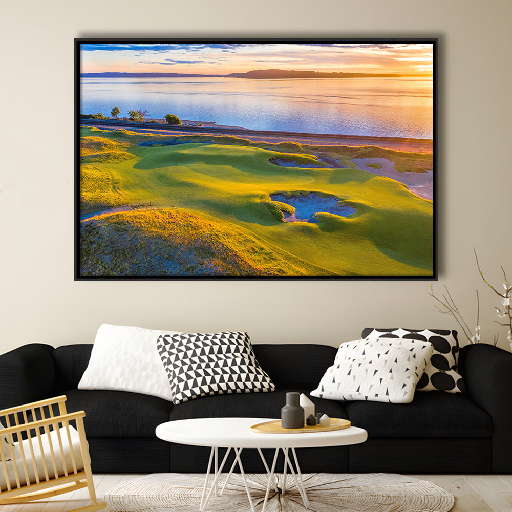 Chambers Bay Golf Course Hole 17, Fine Art, Floating Framed Canvas Print Wall Art