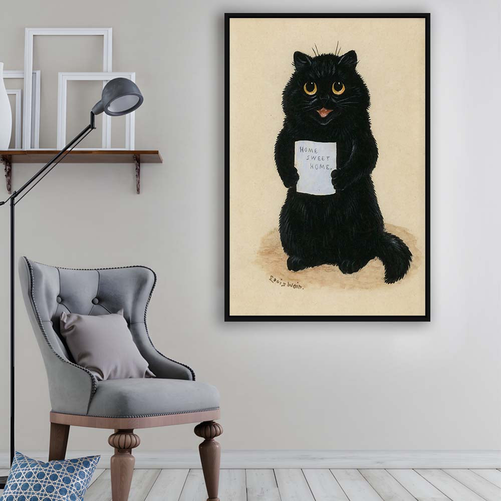Home Sweet Home By Louis Wain Art Print, Louis Wain, Cat Wall Decor, Cat, Animal Wall Decor, Framed Canvas Print, Floating Frame