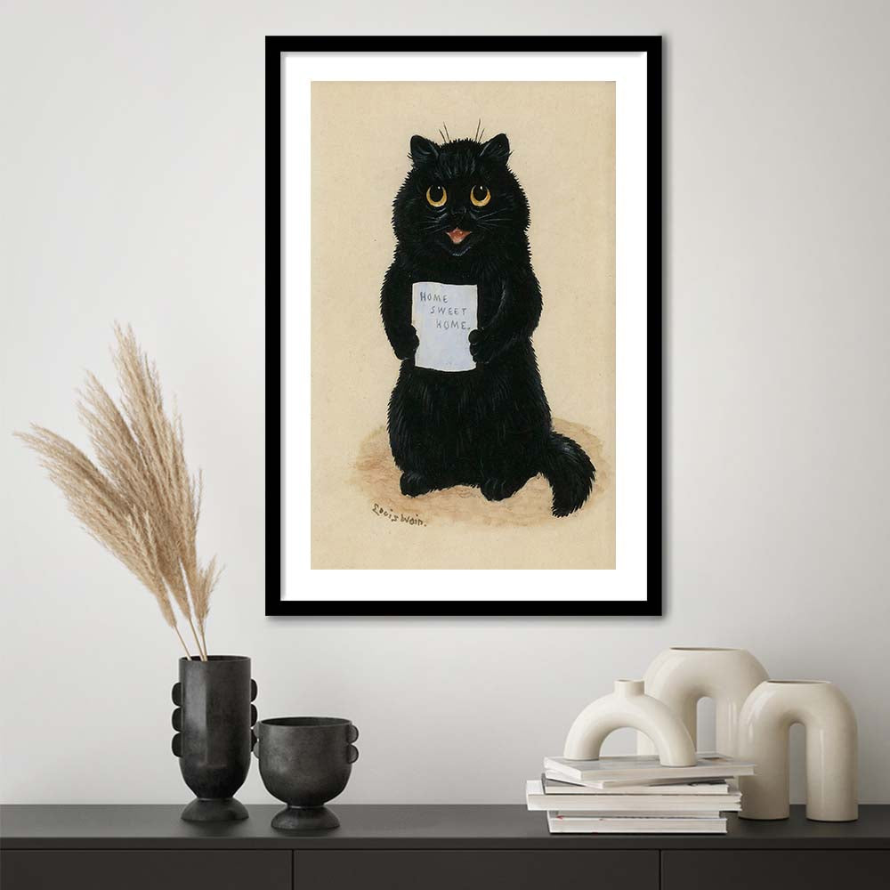 Home Sweet Home By Louis Wain Art Print, Louis Wain, Cat Wall Decor, Cat, Animal Wall Decor, Framed Art Print, White Border