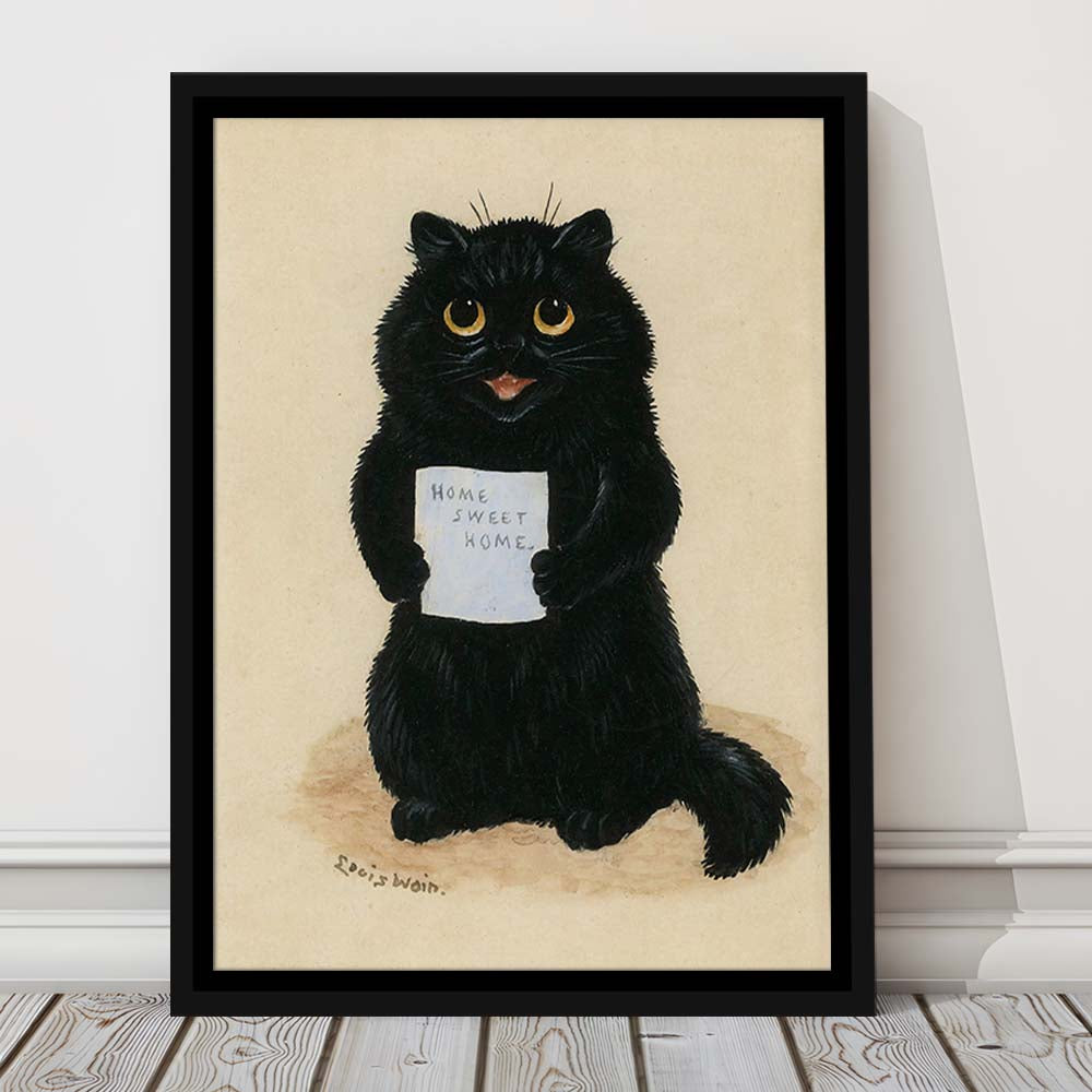 Home Sweet Home By Louis Wain Art Print, Louis Wain, Cat Wall Decor, Cat, Animal Wall Decor, Framed Canvas Print, Floating Frame