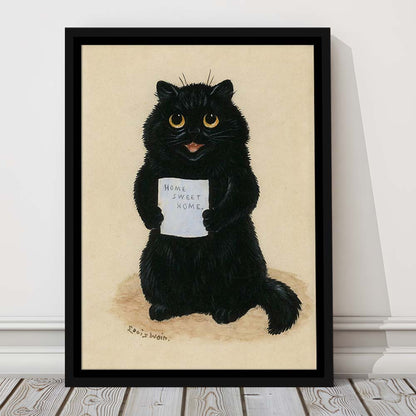 Home Sweet Home By Louis Wain Art Print, Louis Wain, Cat Wall Decor, Cat, Animal Wall Decor, Framed Canvas Print, Floating Frame