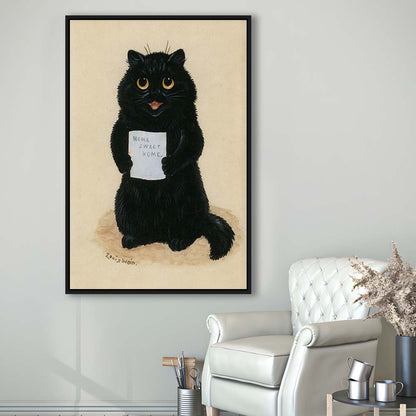 Home Sweet Home By Louis Wain Art Print, Louis Wain, Cat Wall Decor, Cat, Animal Wall Decor, Framed Canvas Print, Floating Frame