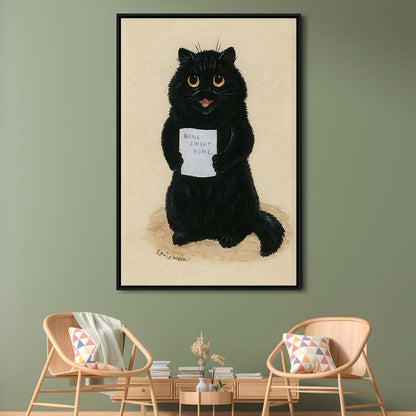 Home Sweet Home By Louis Wain Art Print, Louis Wain, Cat Wall Decor, Cat, Animal Wall Decor, Framed Canvas Print, Floating Frame